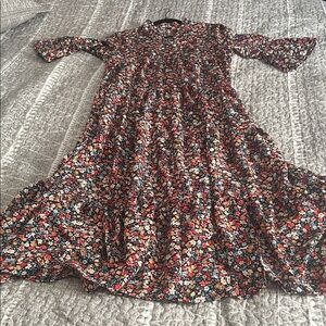 SHEIN Black Floral Maxi Dress with Red, White, Yellow Flowers